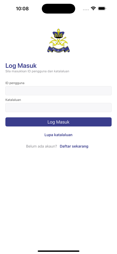 eFidyah - Login screen of the eFidyah mobile app featuring user ID and password fields with the official Johor Islamic Religious Council logo.