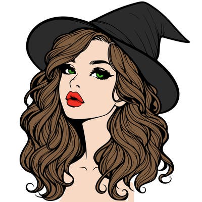 realistic witch girl with wavy hair and lips