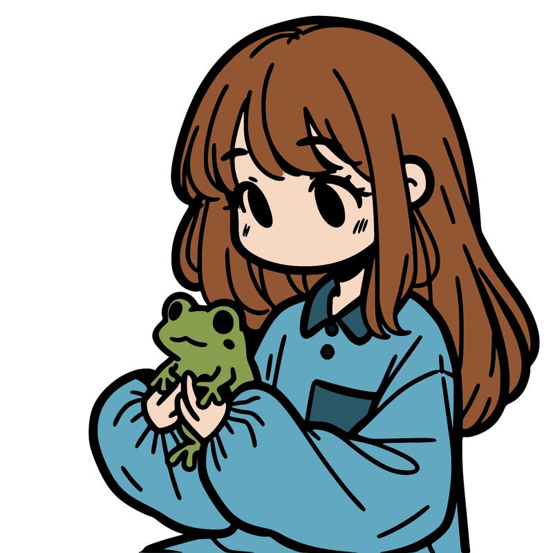 girl with long hair and a oversized shirt. and she is holding a frog