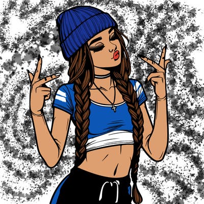 realistic teenage girl with braids and a beanie and crop top doing 🫶🏼