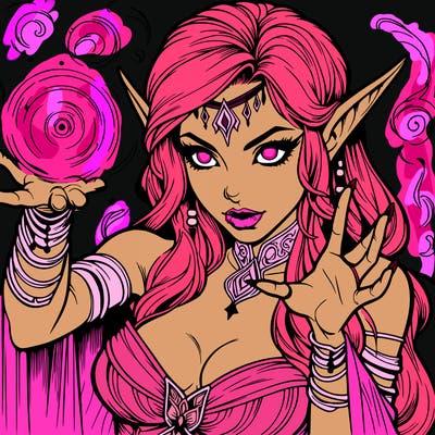 realistic scary beautiful elf sorceress casting spell