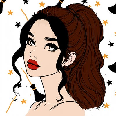 realistic girl with a ponytail on her hair and lips