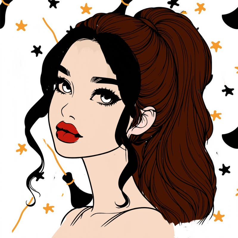 realistic girl with a ponytail on her hair and lips