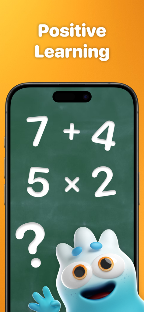 Times Tables, Math: Artie PRO - El personaje robot Artie presentando problemas de suma y multiplicación en una pizarra.