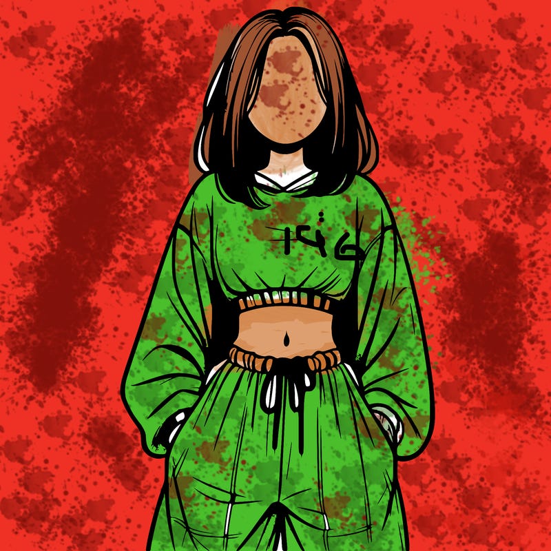 realistic girl faceless with baggy pants and a crop top