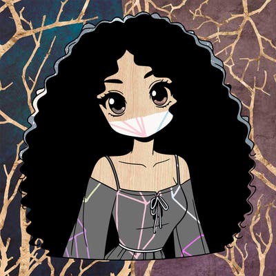 a black anime girl with long afro hair