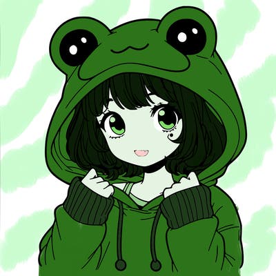 a cute teenage girl wearing a frog hoodie