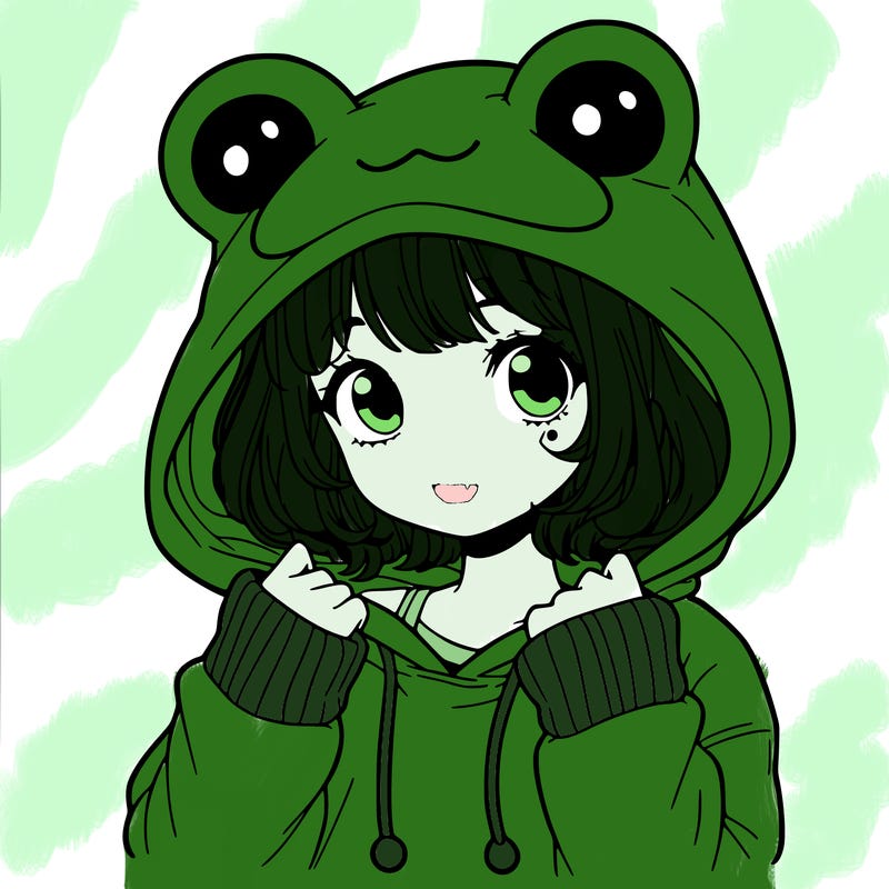 a cute teenage girl wearing a frog hoodie