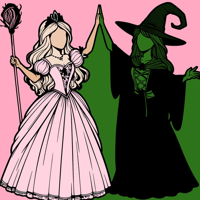detailed realistic split of a princess and a witch