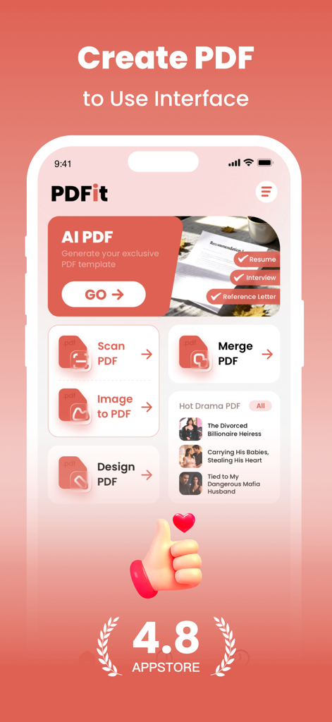 PDFit-AI PDF&Scanner - PDFit mobile app dashboard with AI document generation and scanning tools