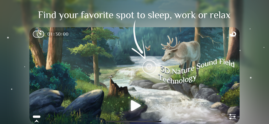 Forest river and deer illustration in the Flowing 2 sleep sounds app