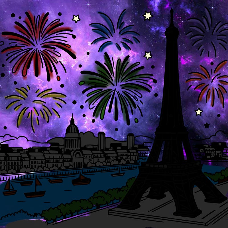 tour eiffel with fireworks