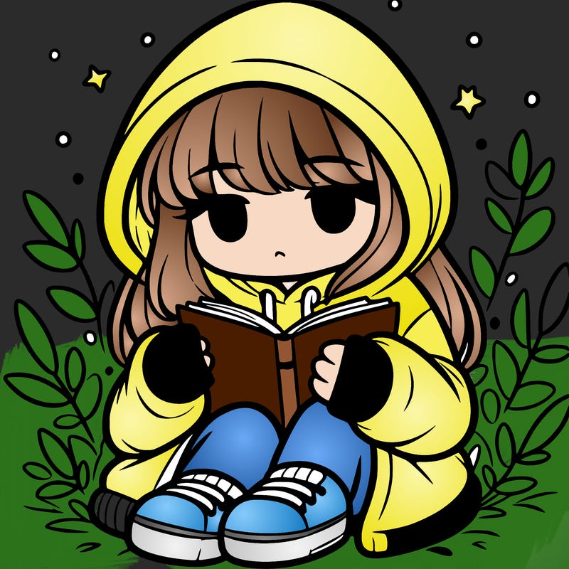 girl in oversized hoodie reading a book