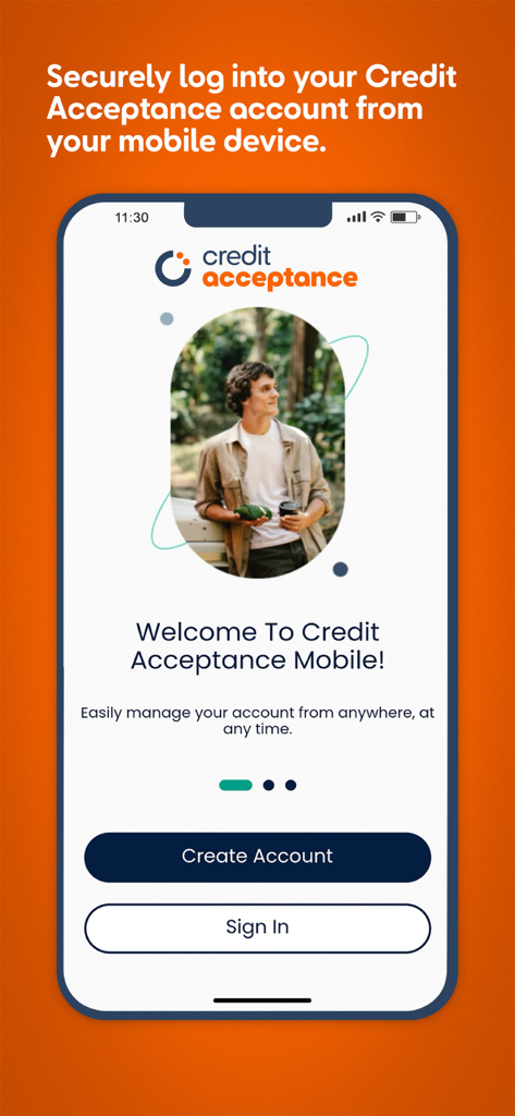 Welcome screen of the Credit Acceptance Mobile app with Sign In and Create Account buttons
