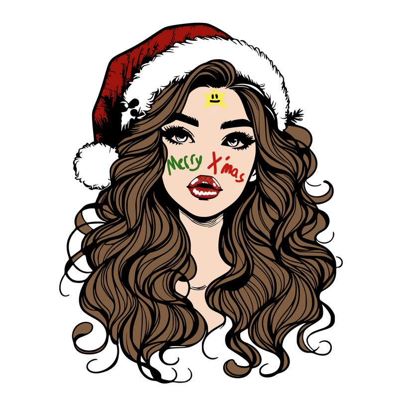 realistic christmas girl with wavy hair and lips