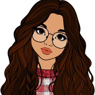 girl with long hair and freckles and glasses realistic