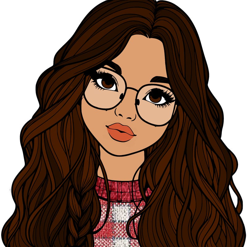 girl with long hair and freckles and glasses realistic