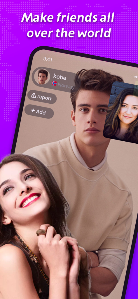 ChatU Live - Oberfläche der ChatU Live App, die einen globalen Videoanruf mit dem Slogan Freunde auf der ganzen Welt finden zeigt