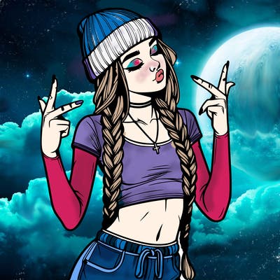 realistic teenage girl with braids and a beanie and crop top doing 🫶🏼