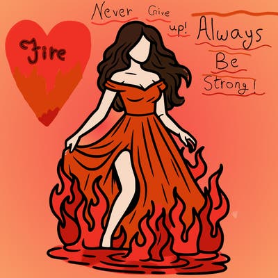 woman on fire in dress