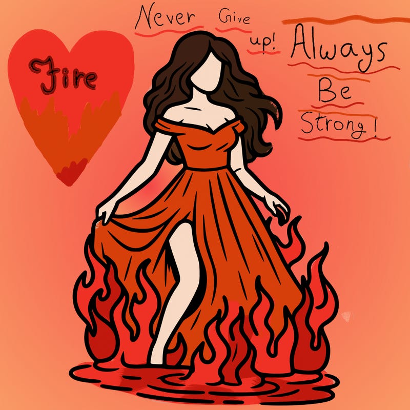 woman on fire in dress