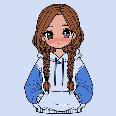 a realistic girl with a oversized hoodie and she has braids