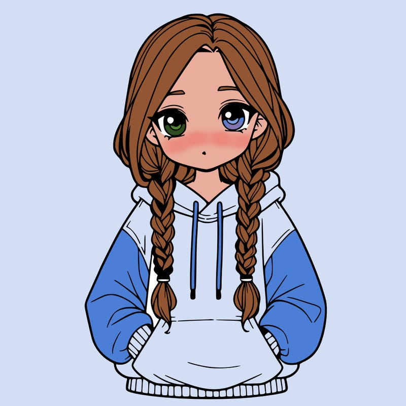 a realistic girl with a oversized hoodie and she has braids