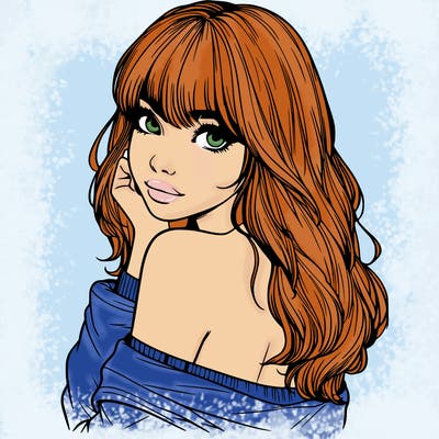 realistic girl with bangs looking over her shoulder