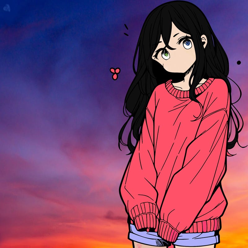 manga teen girl  in a sweater and baggy pants