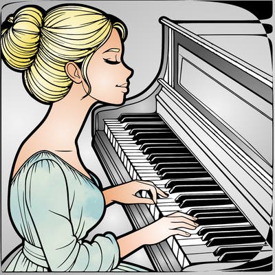 woman playing piano realistic