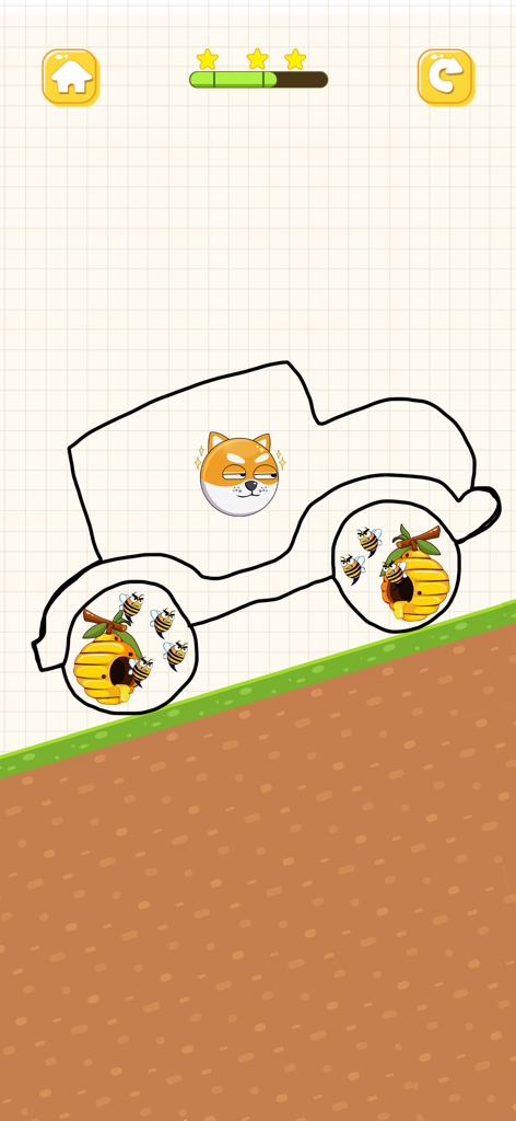 Save The Doge: Rescue Dog Game - A hand drawn car shape protecting the Doge character from bees in a rescue puzzle