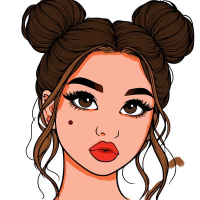 realistic girl with two buns on her hair and lips