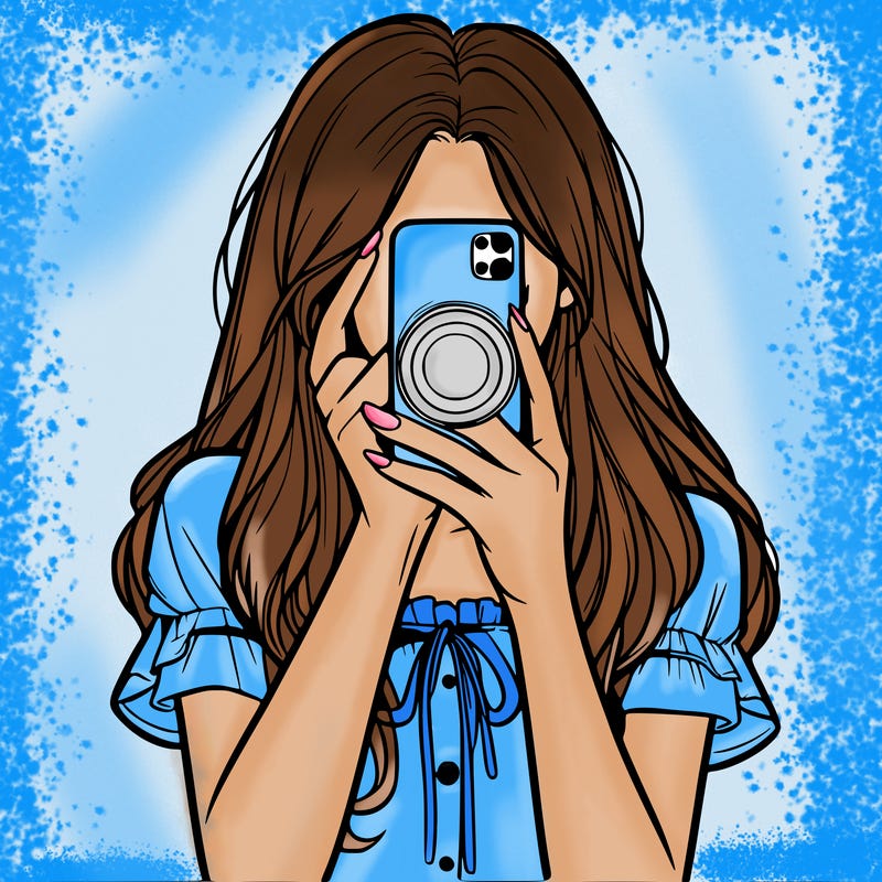 a realistic girl holding her phone taking pictures
