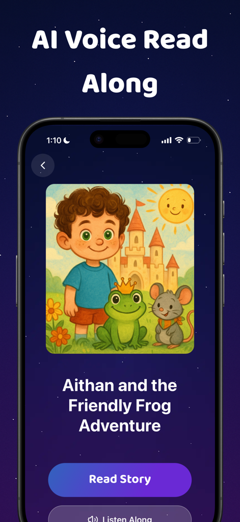 Story Hero: AI Reading App - Story Hero app interface showing the AI Voice Read Along feature for a children's story.