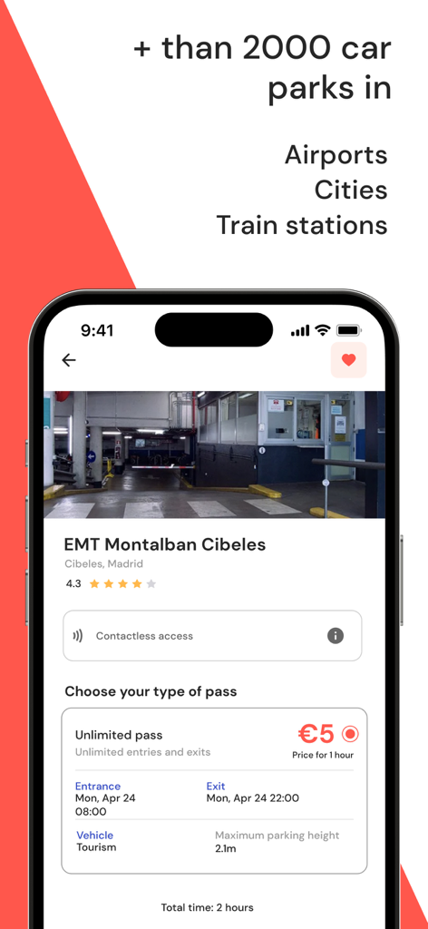 Book Parking Spaces - Parclick - Parclick app showing parking reservation options for a garage in Madrid