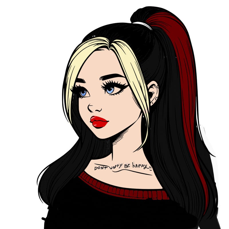 realistic girl with a high ponytail