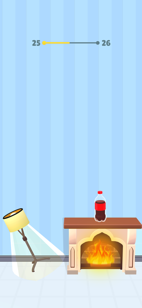 Flip the Bottle: Jump Bottle - A red soda bottle standing on top of a lit fireplace in the Flip the Bottle Jump mobile game