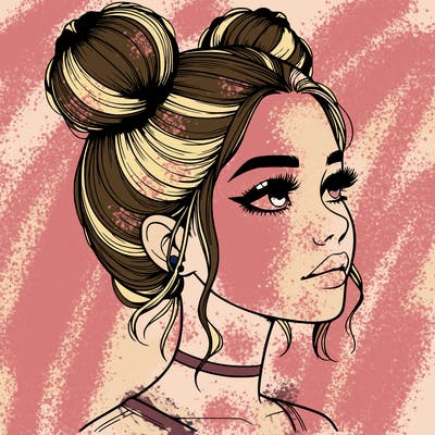 realistic girl with buns on the top of her head