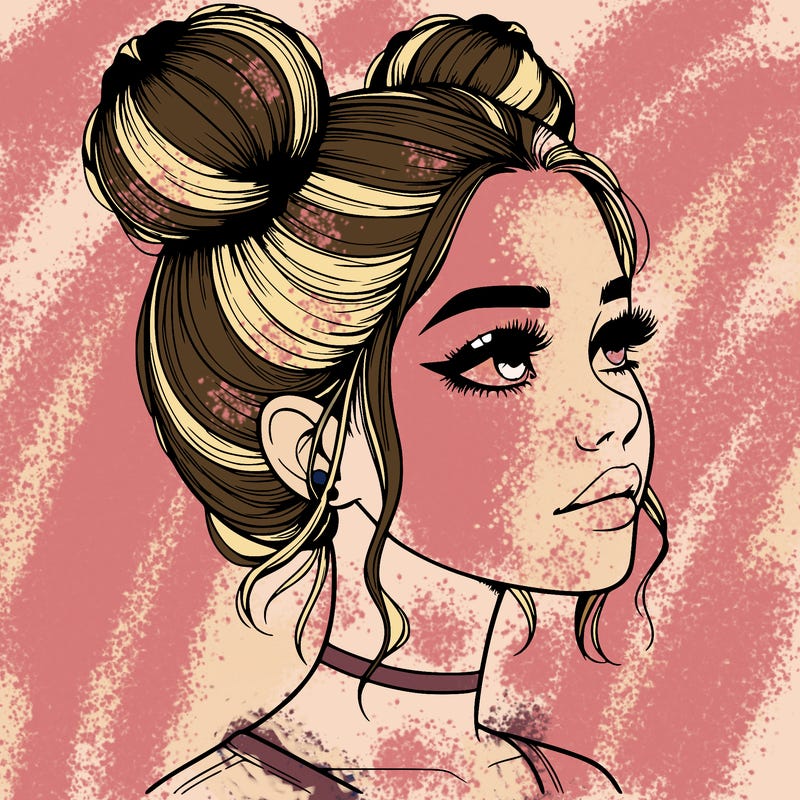 realistic girl with buns on the top of her head