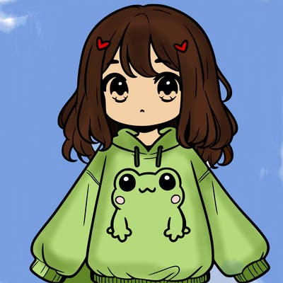 girl wearing frogging sweatshirt