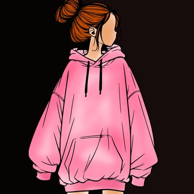 realistic girl with a oversized sweatshirt on and a bun