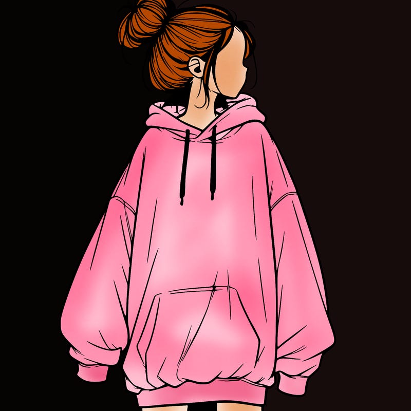 realistic girl with a oversized sweatshirt on and a bun