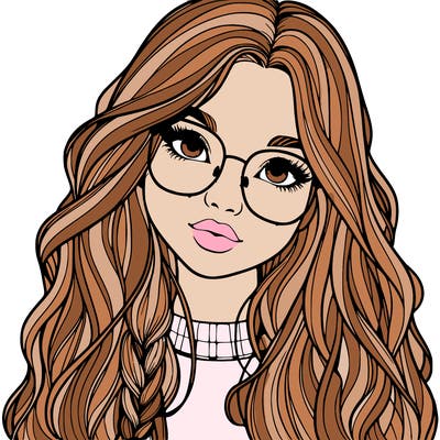 girl with long hair and freckles and glasses realistic