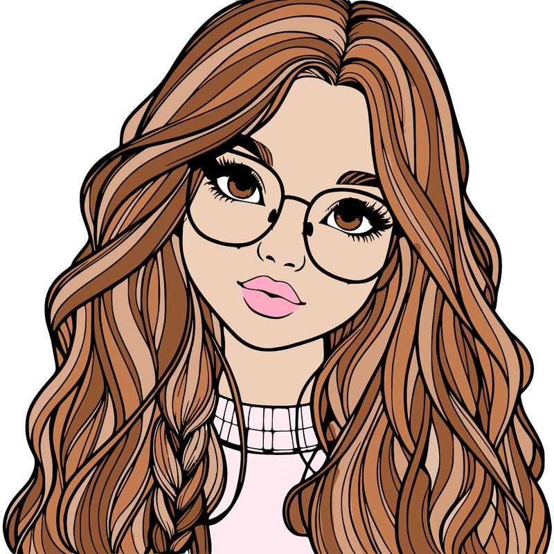 girl with long hair and freckles and glasses realistic