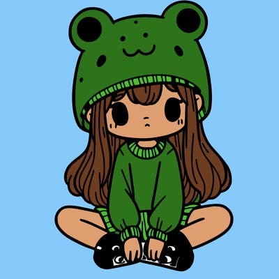 a girl wearing a frog hat and some frog socks