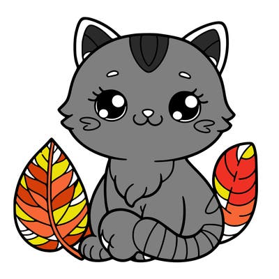 cat with leaf
