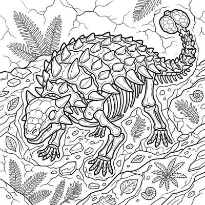 Dive into the world of prehistoric creatures with this unique Ankylosaurus skeleton coloring page. Reveal the fascinating blend of its armored body and skeletal structure as you bring it to life with color.