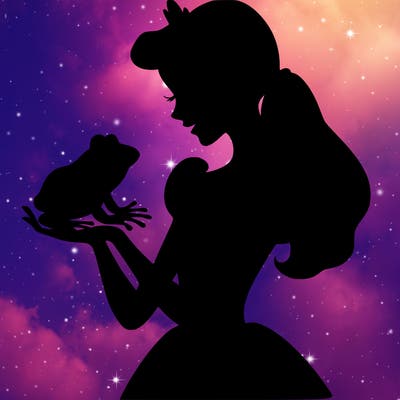a shadow of a princess holding a frog realistic