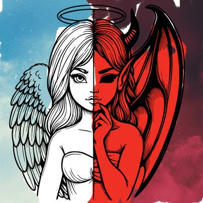 realistic angel half demon