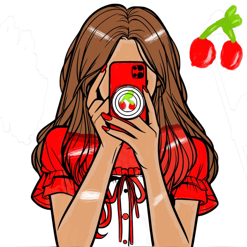 a realistic girl holding her phone taking pictures